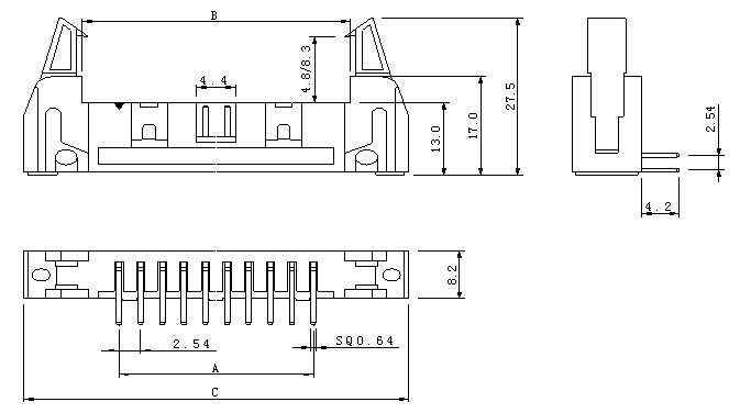 2.54mm彎針牛角<a href='/product/' class='keys' title='點擊查看關于連接器的相關信息' target='_blank'>連接器</a>規格書